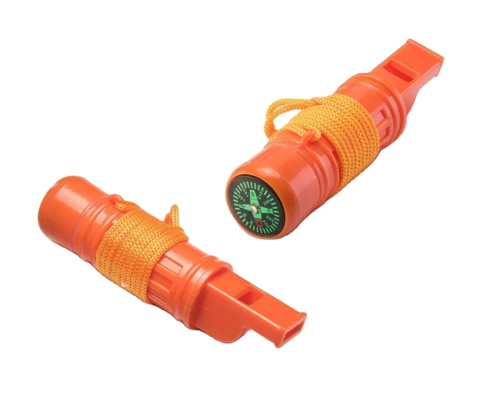 Emergency Survival 5 in 1 Safety ABS Plastic Whistle With Lanyard Compass Flashlight Magnifier Led Light