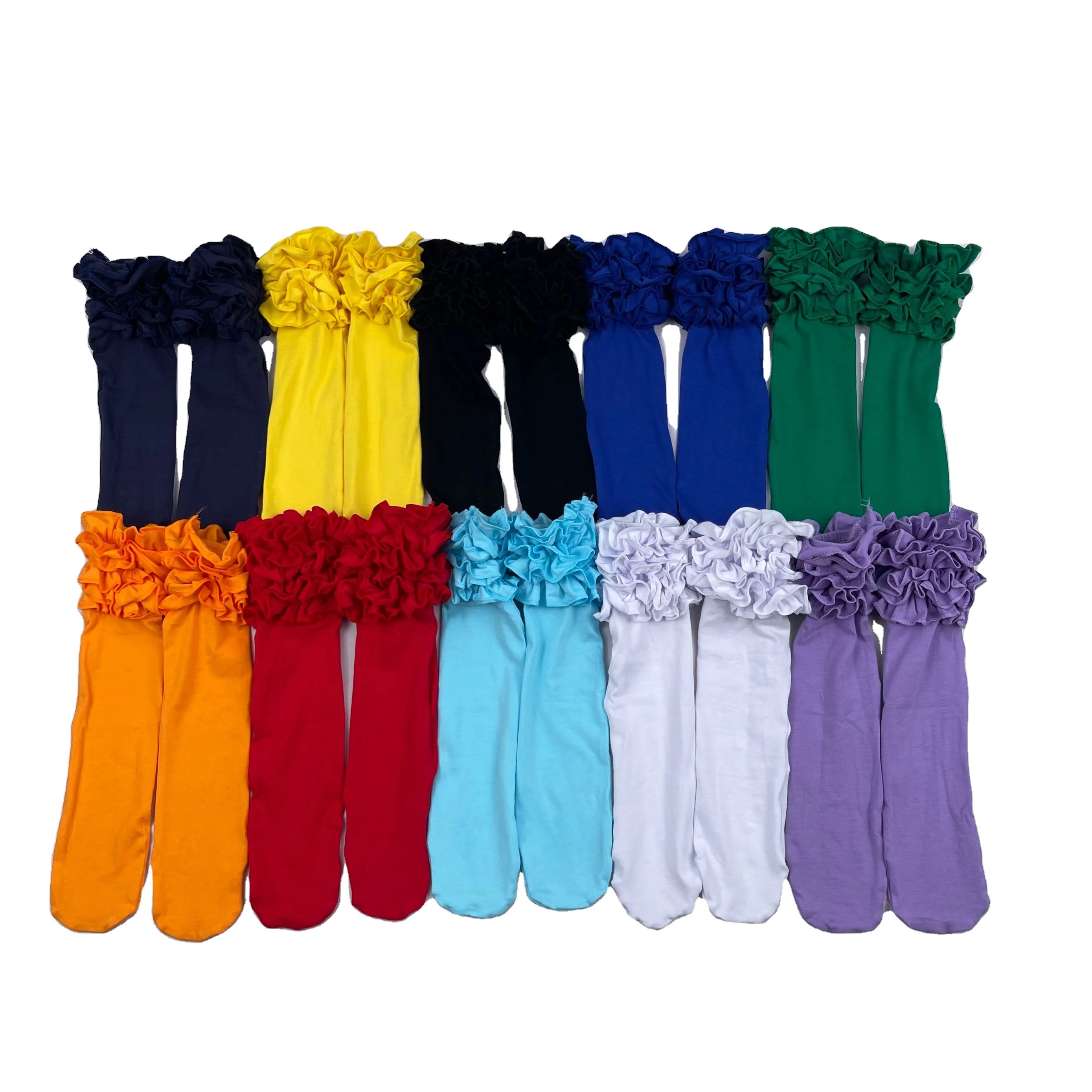 Christmas Princess Long Icing Ruffle Socks for Girls Multi-Color Cotton Knee High Clothing with Leggings Pattern