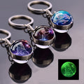 Luminous 12 Constellation Keychain Zodiac Signs Picture Double Side Glow Cabochon Glass Ball Keychain Jewelry