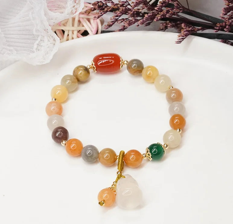 2021 Retro Chinese Ethnic Gourd Charm Bracelet Colorful Bead Stone Bracelets Natural Jade Bracelet for Women Ladies