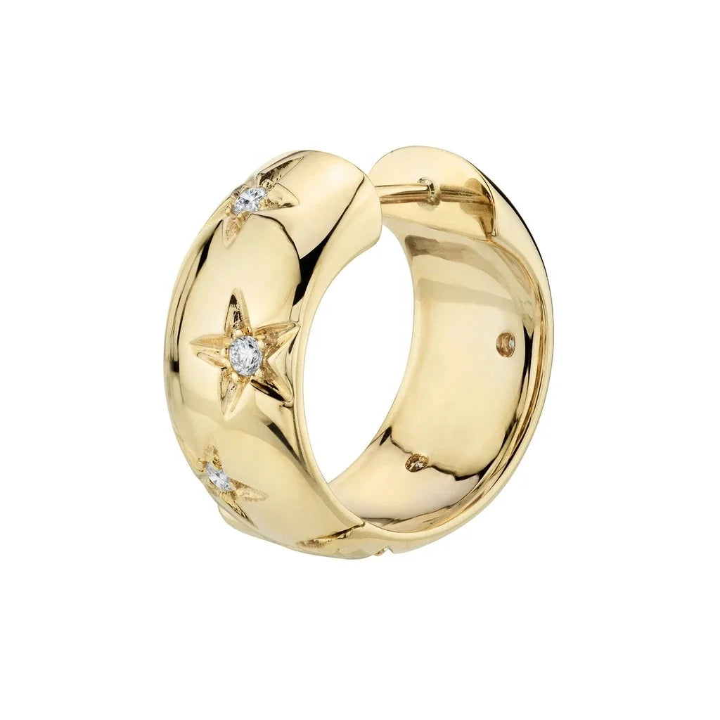 LOZRUNVE 925 Sterling Silver Diamond CZ Star Starburst Wide Hoop Huggie Earring Jewelry Women Wholesale