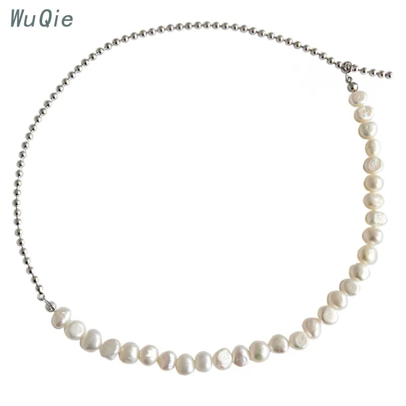 Wuqie 2024 Fashion Necklace Jewelry 925 Sterling Silver Baroque Freshwater Pearl Round Bead Chain Necklace MegaBDM
