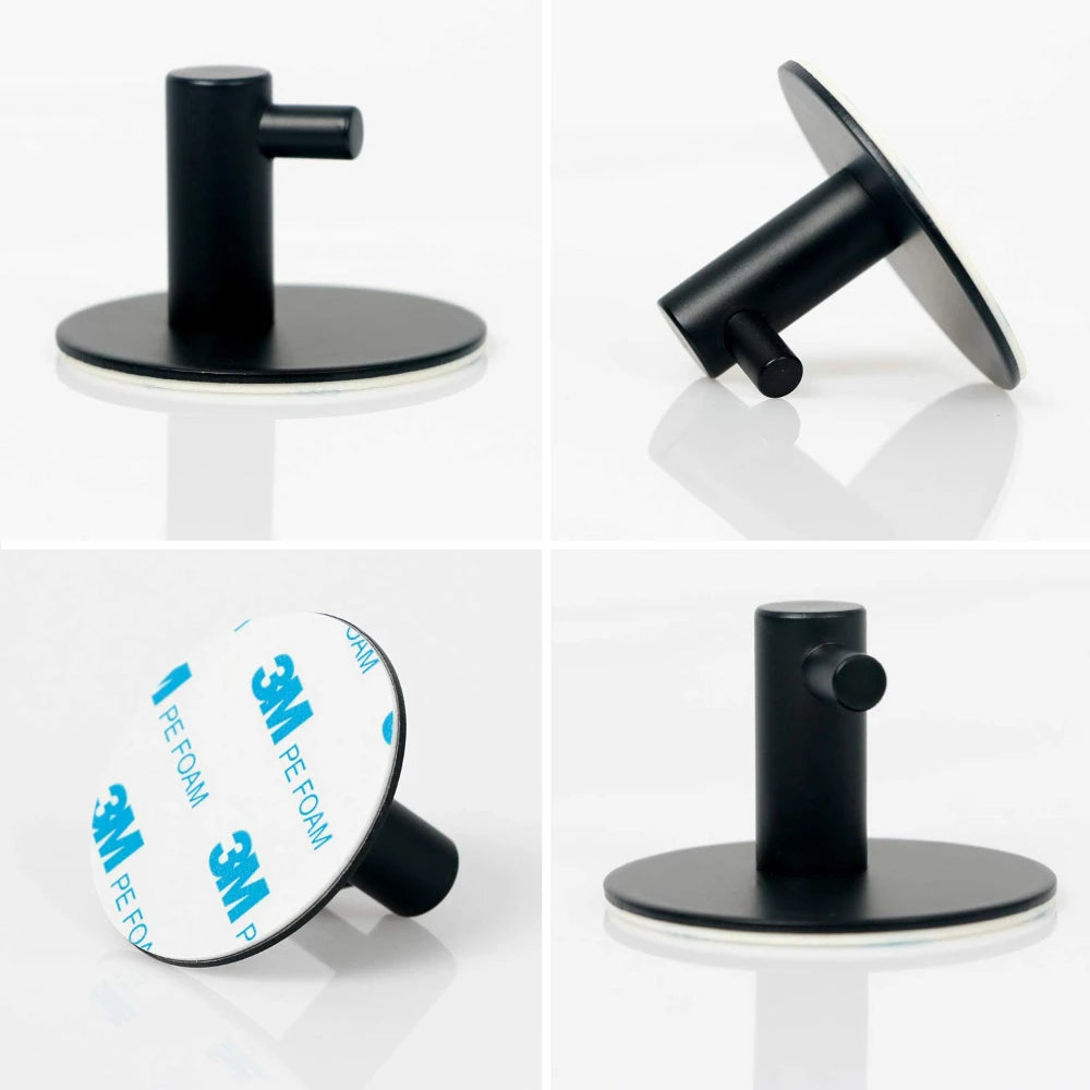 Stainless Steel Door Hook Black Towel Hook Self-Adhesive Wall Hooks for Kitchen Bathroom Accessories