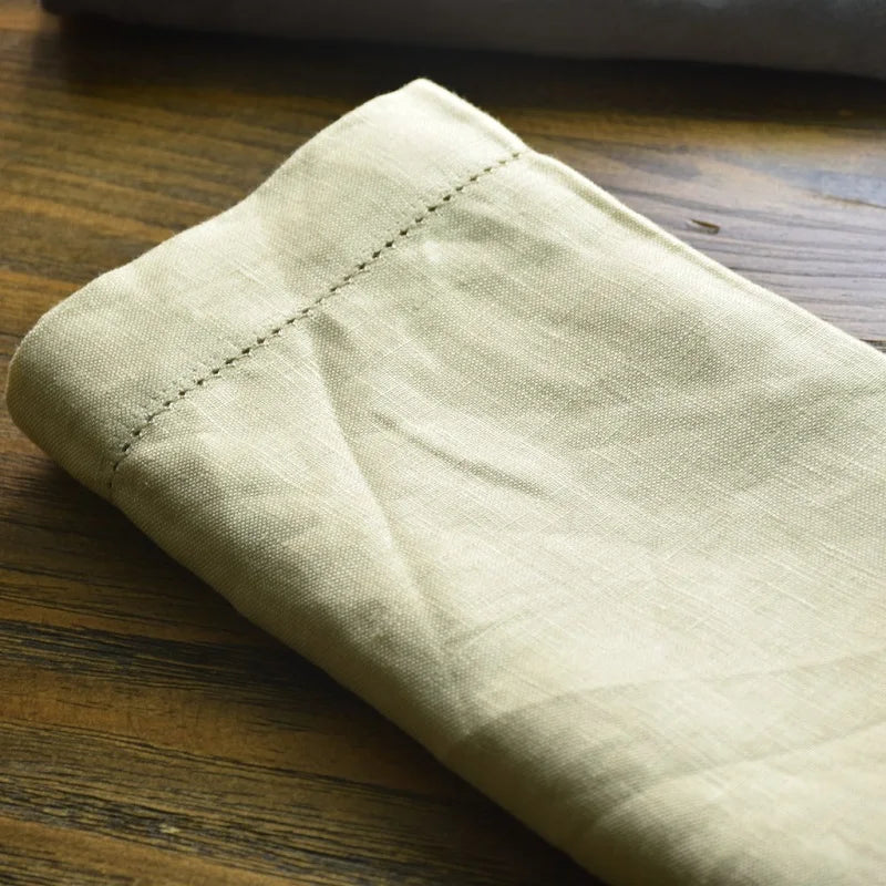 Wholesale Custom Napkin Manufacturer Handmade  Wedding Hemstitch Sage Green French  Rust Organic Linen Table Napkin