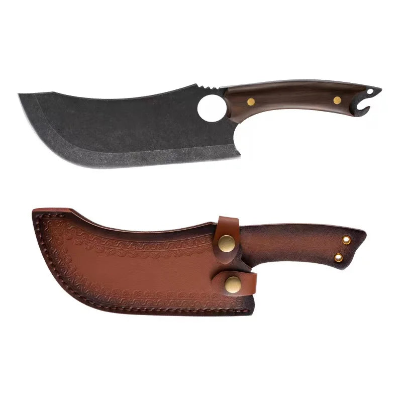 High Quality 8 Inch Full Tang Curved Cleaver Stainless Steel 5cr15 Butcher Knife with Wenge Wood Handle