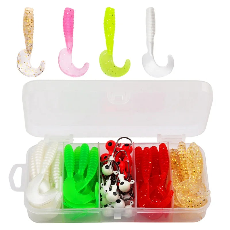 Fishing Lures Tail Curling Soft Bait Suit with Clamp Head Artificial Silica Gel Bait