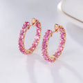 Fashion Jewelry Gold  Genuine 18k Solid Gold Natural Pink Sapphire Gemstone Women Ladies Hoop Earrings