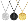 Tarnish Free Jewelry Gold Plated Virgin Mary Round Stainless Steel Pendant Necklace Men