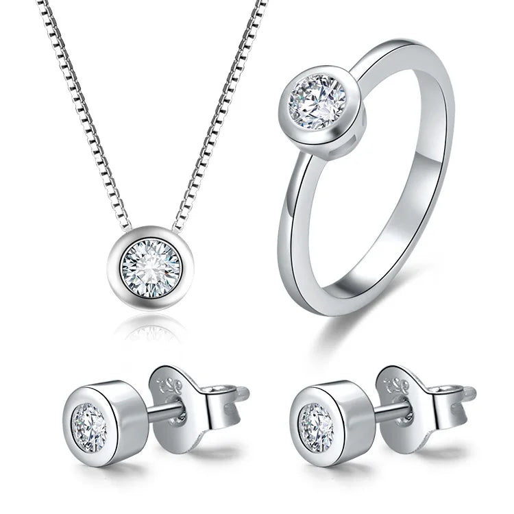 925 Sterling Silver Jewelry Set with Aaa Cubic Zircon Rhodium Plating Simple Design Fashionable Daily Wear