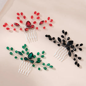 Red Crystal Silver Hair Comb for Women and Girls Wedding Bridal Red Hair Jewelry Handmade Boho Hair Accessory
