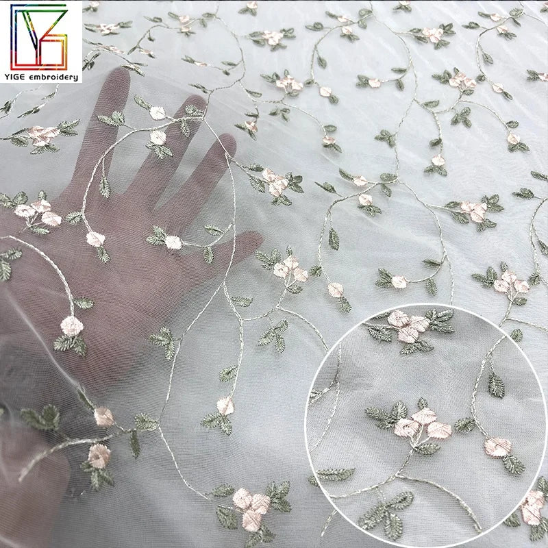 Good Quality Flower Floral Embroidery 3d Lace Tulle Women Fashion Dress Stretch Mesh Fabric for Wedding Dress