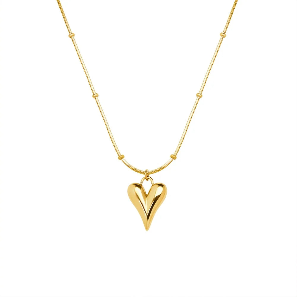 Trendy 18K Gold-Plated Heart Pendant Necklace for Women Geometric Stainless Steel Jewelry