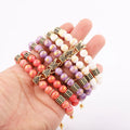 New Color Gold Plating Natural Jade Stone CZ Crown Charm Beads Elastic Macrame Bracelet Women