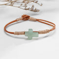 Minimalist Stretch Adjustable Brown Rope Natural Agate Jade Stone Blessing Cross Bracelet for Women Men