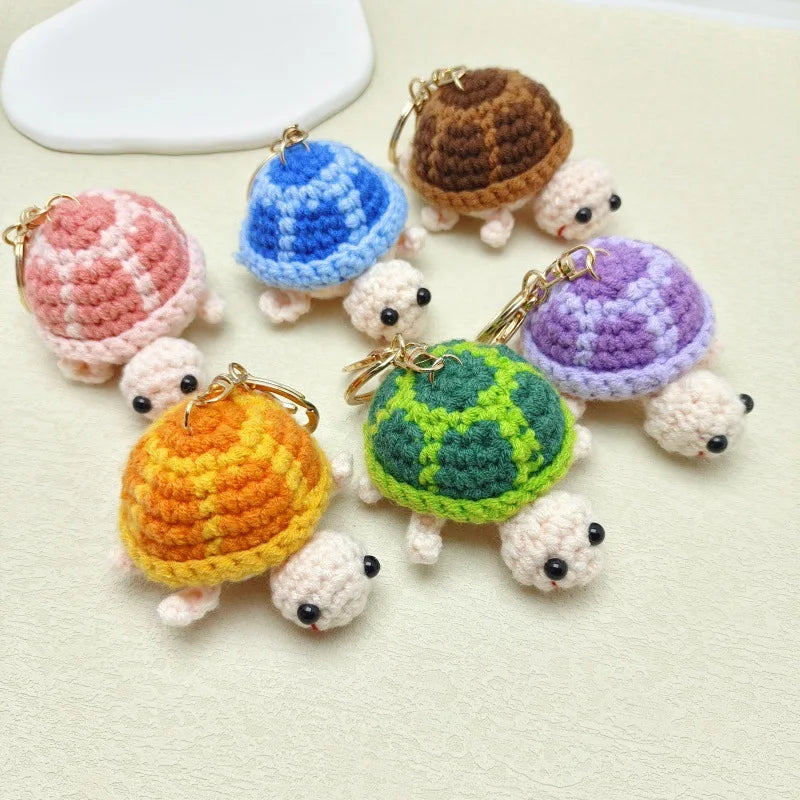 Crochet Tortoise Charm Plush Keychain Handmade Mini Cute Turtle Wool Knitted Woven Ocean Animal Bag Pendant Accessories Gift