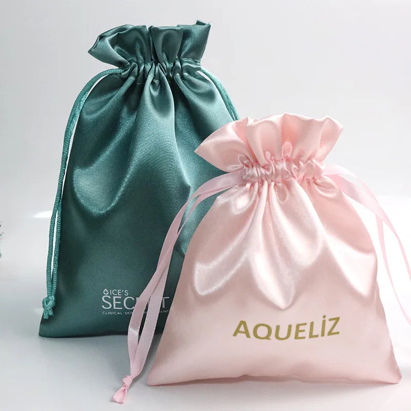 Custom Ladies Satin Drawstring Bag for Jewelry Luggage & Travel Shoes Special Purpose Storage with Logo for Promotion