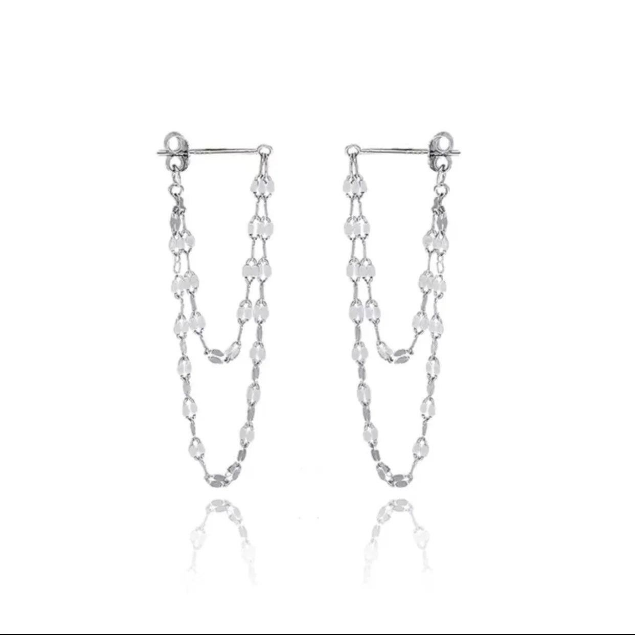 Korean Version 925 Sterling Silver Stud Earrings Long Chain with Gold Plating Trendy Female Ear Wire for Engagement