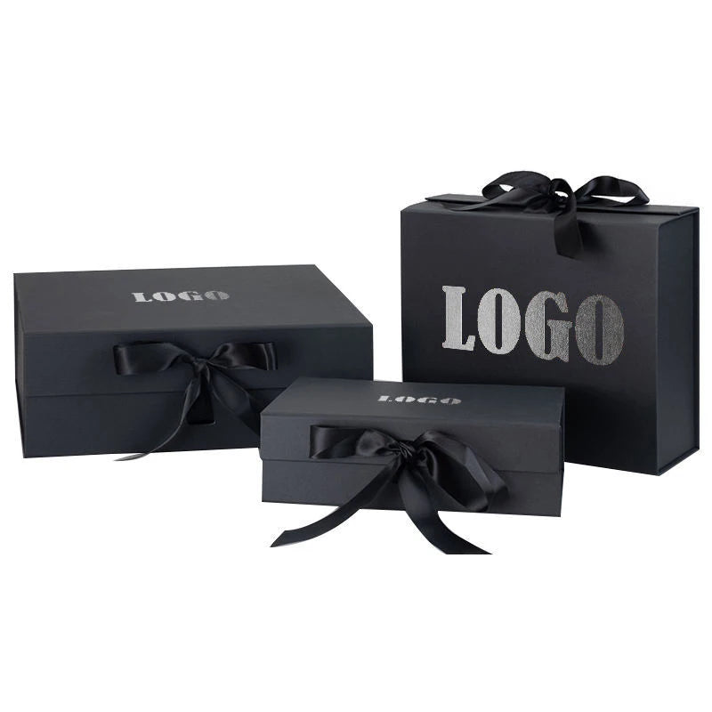 Cardboard Black Magnetic Folding Cosmetic Luxury Gift Clothing Embossed Gold Foil Logo Matt Lamination Recycled Materials Socks