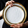 SOLHUI 8 Inch 10 Inch Fancy Gold Ring Ceramic Dinner Plate Salad Dishes Tableware Set Kitchen Dinnerware Black