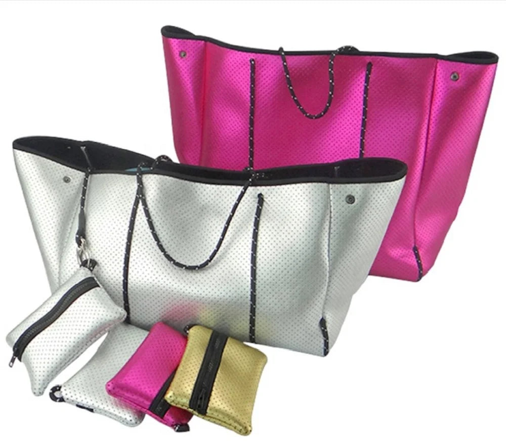 Small MOQ factory price handbag carrier bag custom neoprene beach bag lady bag