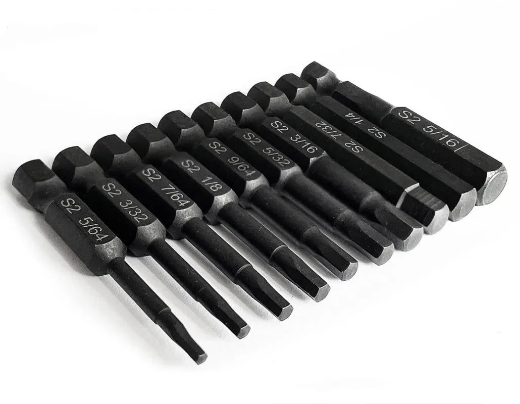 10 Pcs SAE/Metric Hex Head Allen Wrench Drill Bit Set 1/4" Diameter Quick Release Shank Magnetic Screwdriver Bit Set