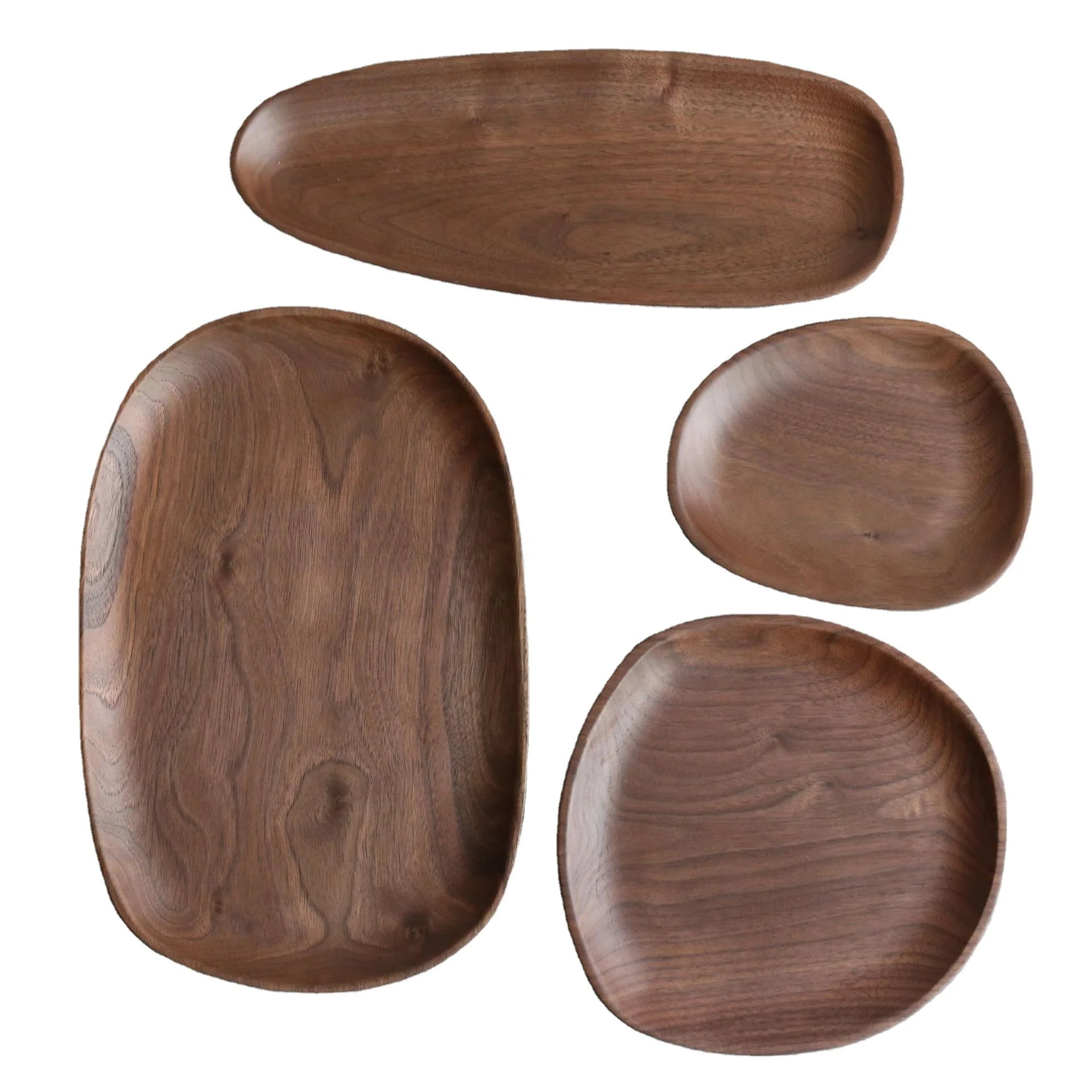 Special Shaped Luxury Walnut Wood Serving Plates Natural Tableware Dining Plate with Irregular Shaped