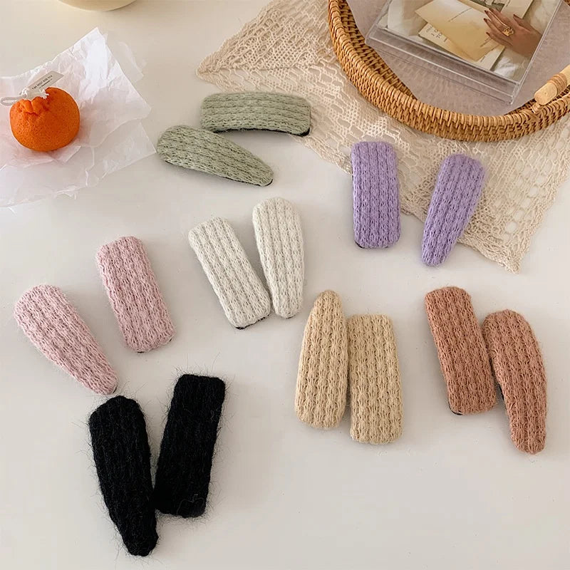 New Design Handmade Candy Color Knitting Hair Clip Sweet Fur Hair Pin for Girls Hair Accessories