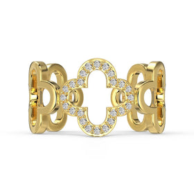 Simple and Elegant Open Hollow Flower Ring 925 Sterling Silver Gold Plated Four Leaf Clover Ring for Women
