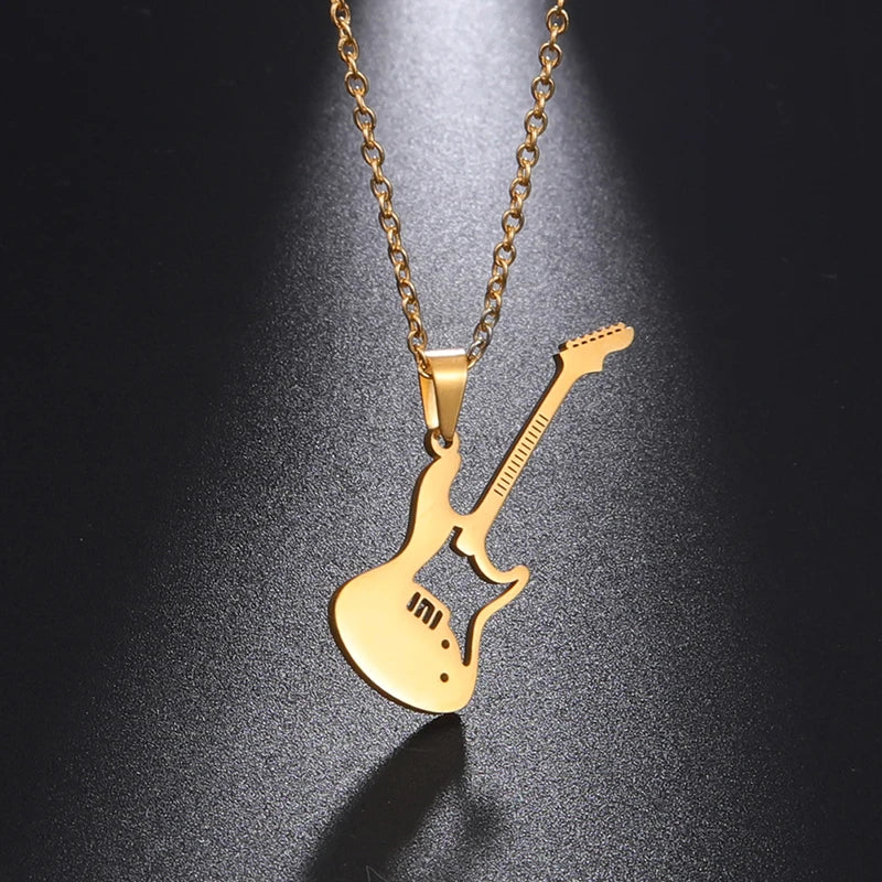 Trendy Men Stainless Steel Rock Guitar Bass Pendant Necklace Guitar Pick Adjustable Necklace Jewelry Personalized Gift