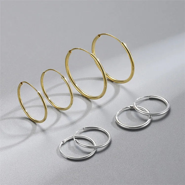 SP Hot Selling S925 Sterling Silver 1.2/1.5MM Thin Hollow Hoop Design Large Big Hoop Earrings