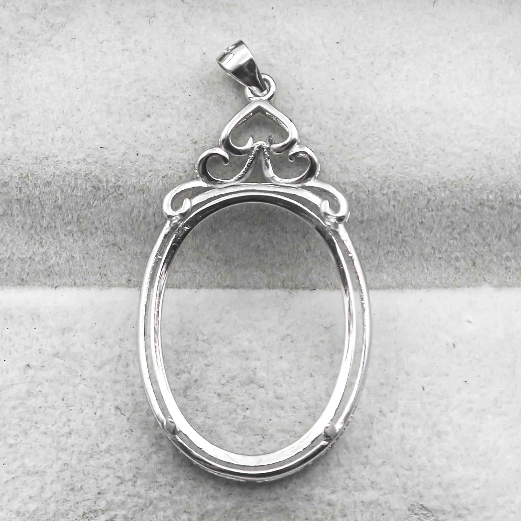 Sterling Silver 23*30/28*35mm Semi Mount Pendant Empty Frame Support Blank Setting S925 Base Without Center Stone for DIY Inlay