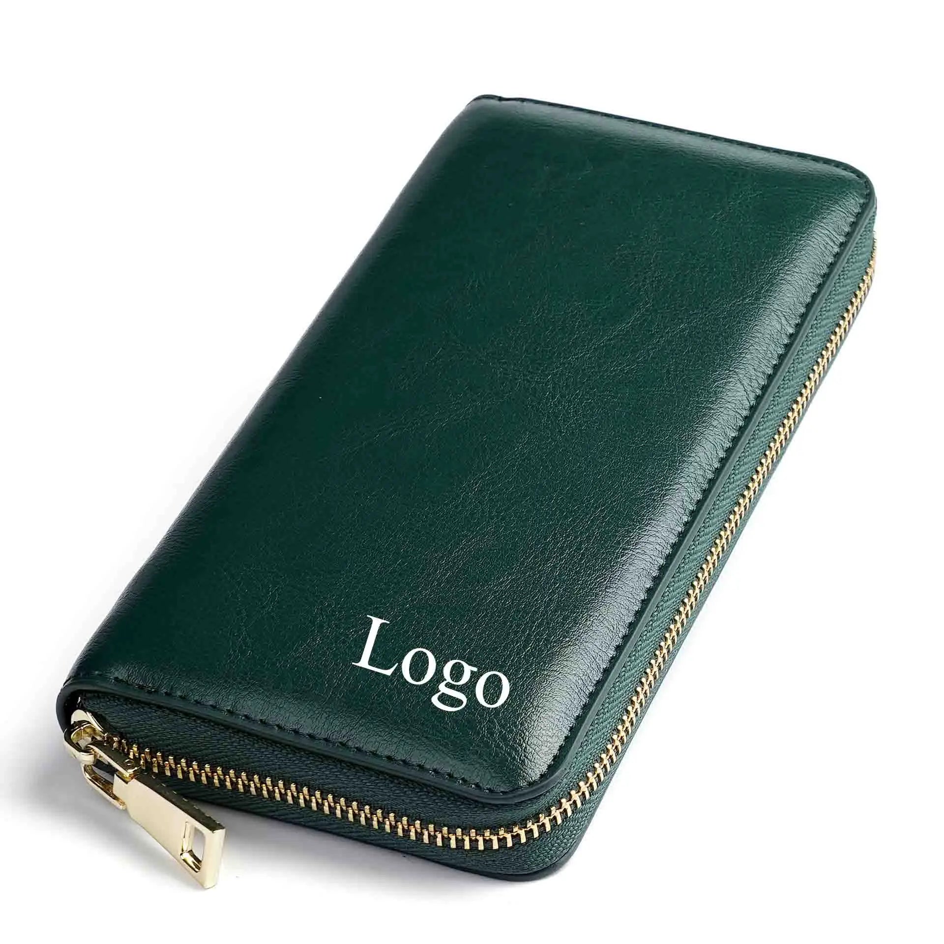 Factory New Arrival Oil Wax Genuine Leather Women's Zipper Wallet Large Capacity Long Wallet
