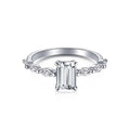 925 Sterling Silver Emerald Cut Cubic Zirconia CZ Solitaire Engagement Ring Thin Band for Women