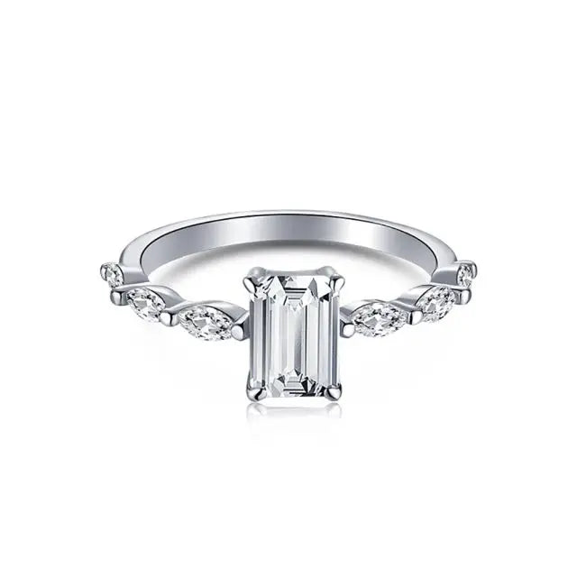925 Sterling Silver Emerald Cut Cubic Zirconia CZ Solitaire Engagement Ring Thin Band for Women