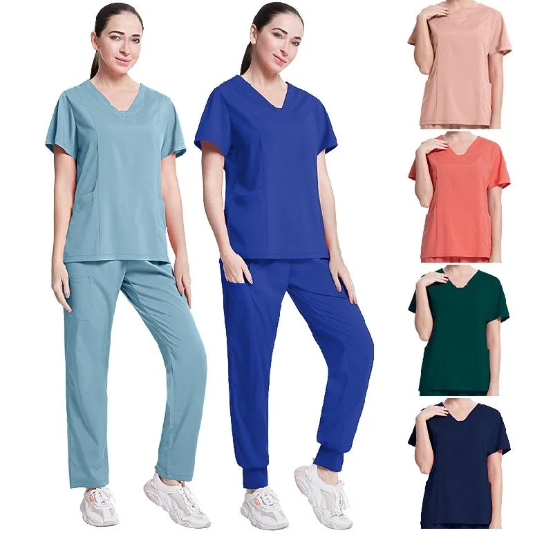 Fashionable Hospital Custom Nurse Uniform Embroidery Logo Colors Short Scrubs Jogger Straight Nurse Uniform Pants Sets