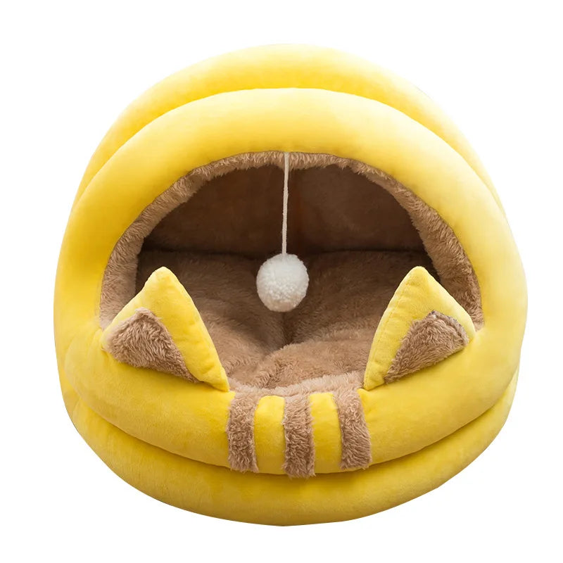 Winter Cute Cat House Dog Bed Kennel Soft Pet Nest Tent Pet Supplies Warm Pets Cave Semi-enclose Cat Bed