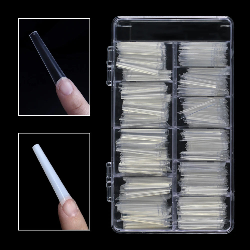 Private Label Finger Nails extra Long XXL Denim Gel clear Nail Tips 500pcs