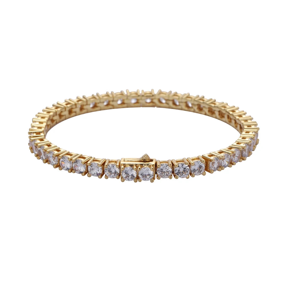 BB023  3mm 4mm 5mm  Spring Clasp Brass Zircon Tennis Chain Bracelet  Hip Hop Bling Jewelry Gold Silver CZ Tennis Chain Iced Out