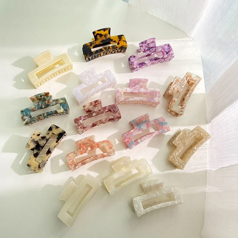 Hot Selling Custom Your LOGO SIZE Floral Square Tortoiseshell Eco Friendly Acetate Claw Clips for Women Thick Hair