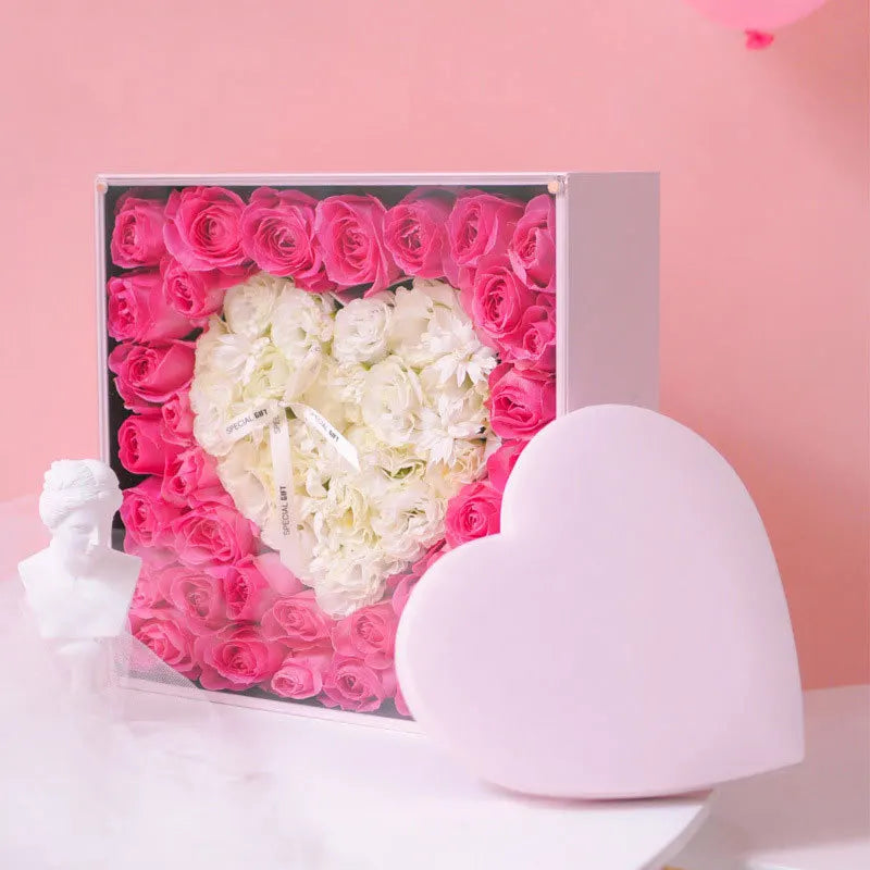 Transparent Window Acrylic square Gifts case Heart Shape Packing Gift Boxes Lover Flower Packaging Box for Sale