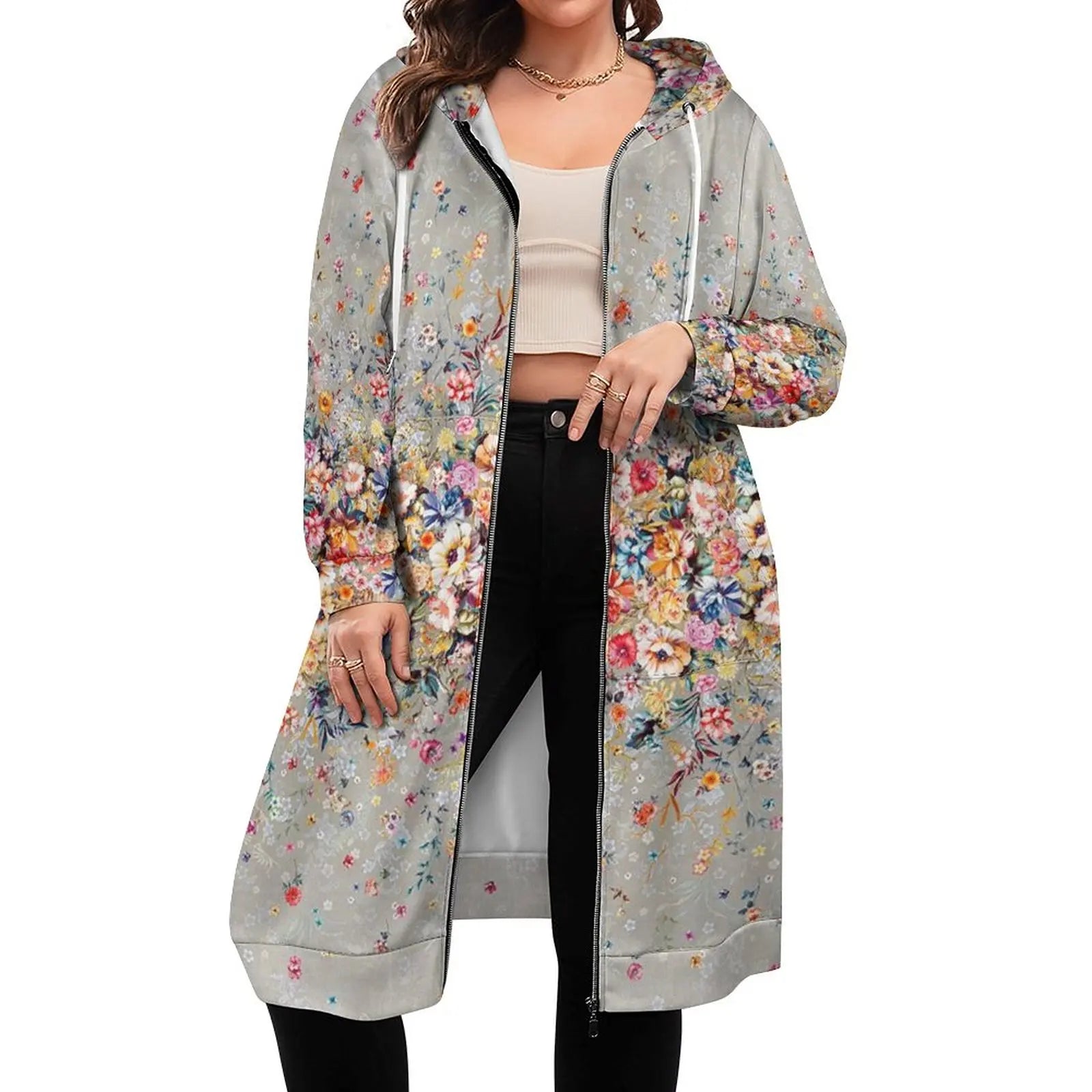Print on Demand Ladies Long Sleeve Hooded Zip up Womens Large Size Loose Cardigan Long Hoodies Sweatshirt