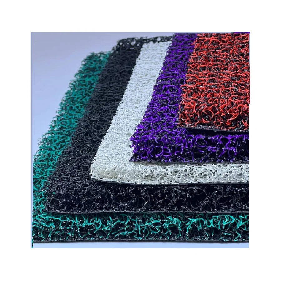Anti-Slip PVC Door Mat with Colorful Spaghetti Noodle Pattern Loop Style Vinyl Plain Puzzle Design
