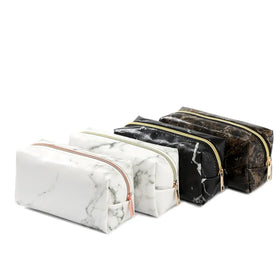 PinGlory Marble Leopard Print Women Girls Travel Make Leather Toiletry Cosmetic Pencil Case Bag 18.5x9x7cm Environmentally