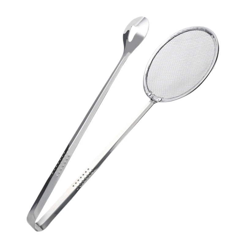 Wholesale Kitchen Multifunction Stainless Steel Oil Frying Food Serving Tongs Frying Drain Oil Mesh Strainer Food Tong Clip