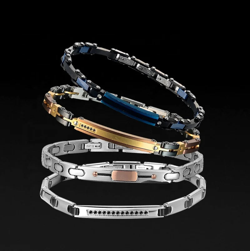 Wholesale Men Ceramic Bracelet Stainless Steel Gold Plated Jewelry with Zircon