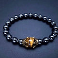 New Luxury Men's Alloy Crown Tiger Eye Pearl Stone Beads Bracelet Fashion Religious Christian Style Agate Main Stone Charm