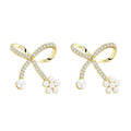 Brass Pearl Butterfly Bow Shape Crystal Bowknot Hip Hop Pendant Earrings