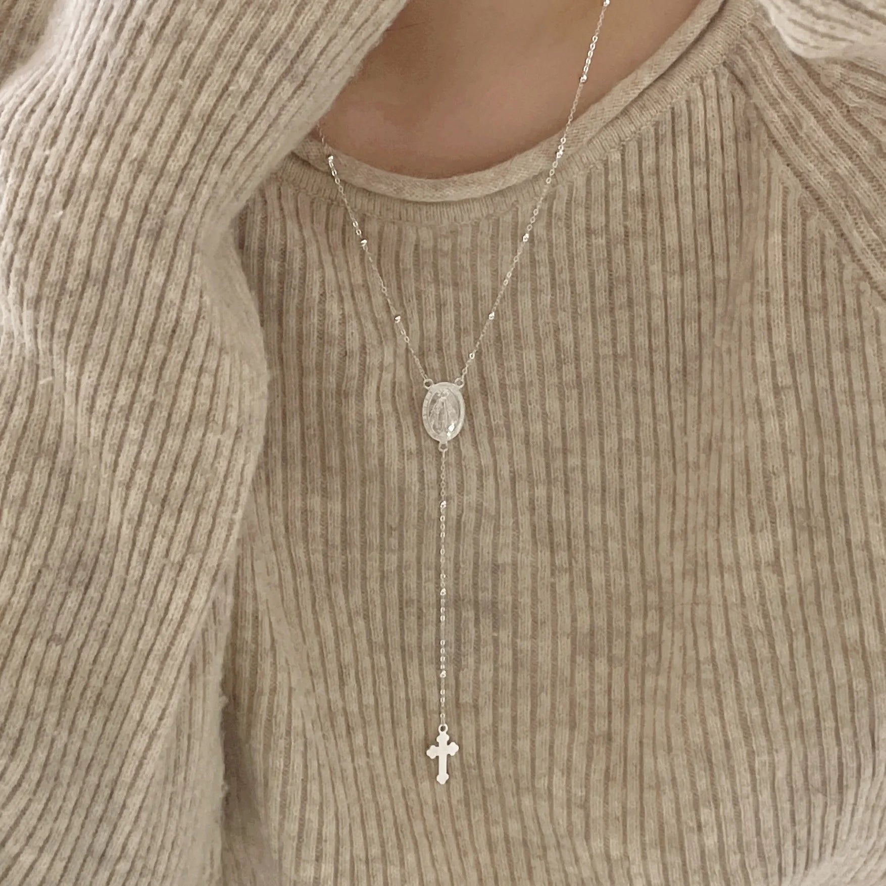 S925 Sterling Silver Trendy Choker Necklace Virgin Maria Cross Chain Necklaces for Women Pendant Fashion Jewelry Necklace