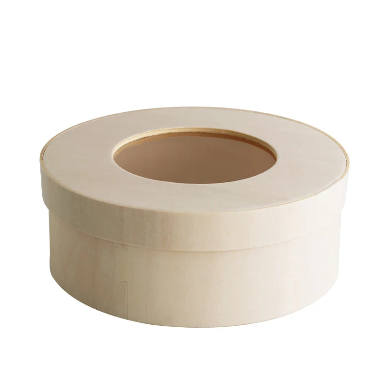 Microwaveable Wooden Round Pastry Box Brownie Packing Box Lunch Bento Box with Window