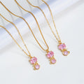 OEM Lovely Cat Clavicle Chain Necklace Female Pink Zircon Animal Pendant Box Chain Necklaces